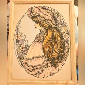 Mary Vickers Hand Colored Resin Etching Portrait Frame 21×18 Framed